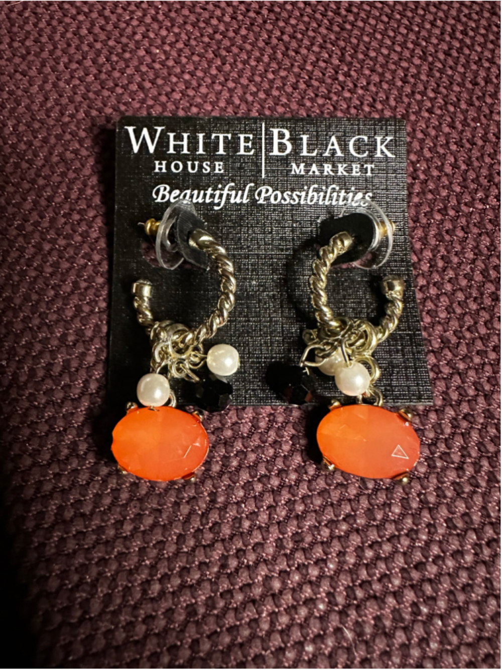 White House Black Market Orange & Gold Drop Earrings